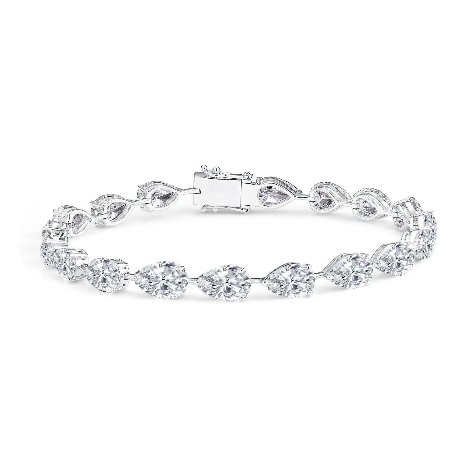 Custom Fashion 18K Real White Gold Jewelry Lab-grown Pear Cut Diamonds Tennis Bracelet Fine Jewelry Charm Bangle for Women