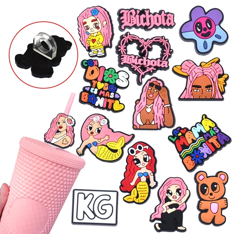 Super Star Karol G Reusable Drinking Straw Cover Reusable Pvc Karol G Tumbler La Bichota Straw Charm Toppers