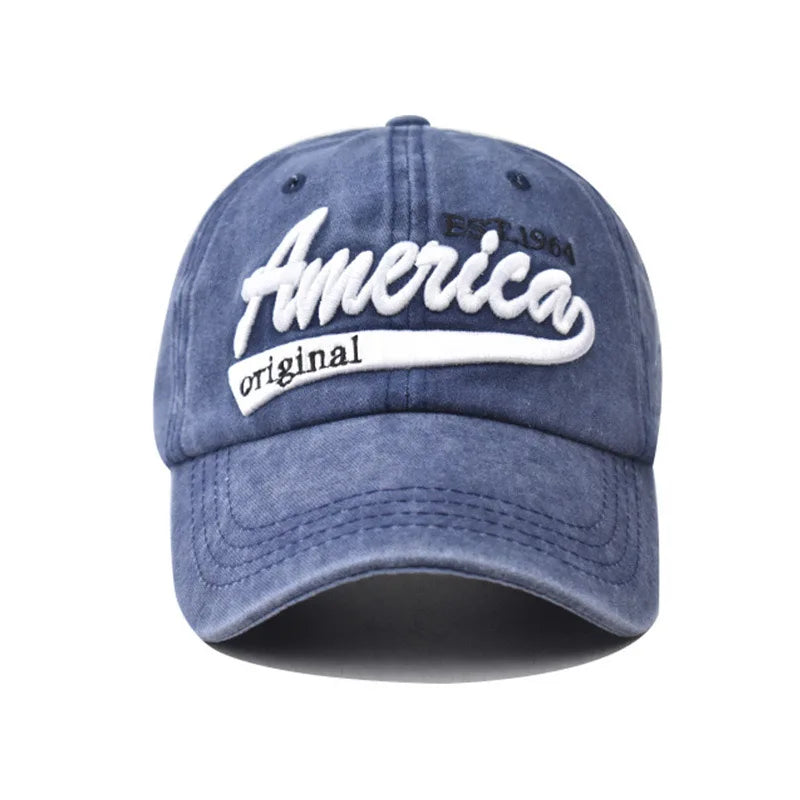 Wholesale Fashion Women 6 Panel America 3d Embroidered Logo Vintage Caps Washed Cotton Sun Visor Sports Hat Baseball Cap