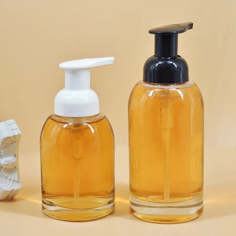 250ml 350ml Hot Sale Clear Glass Foaming Round Glass Bottle Hand Soap Lotion Dispenser