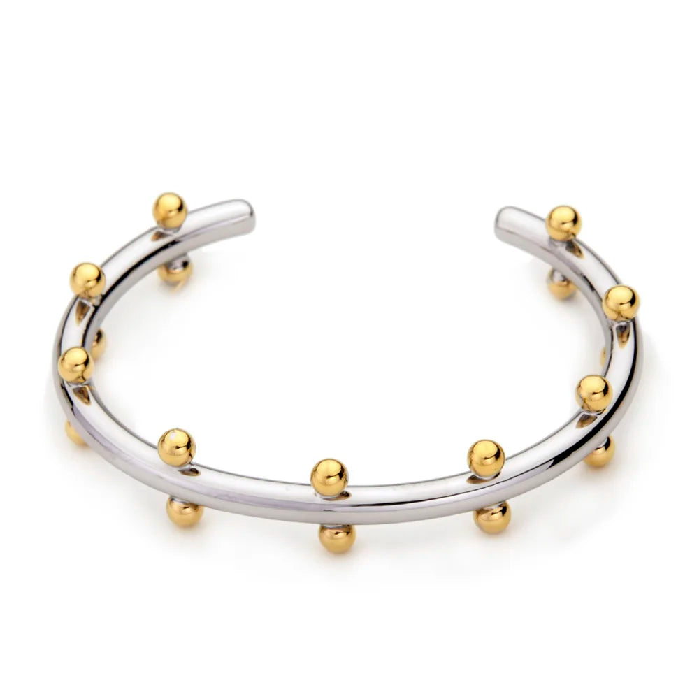 Minimalist 18K Gold Plated Brass Ball Cuff Bangle Two Tone High Polish Copper Open Bracelet For Women Fashion Jewelry