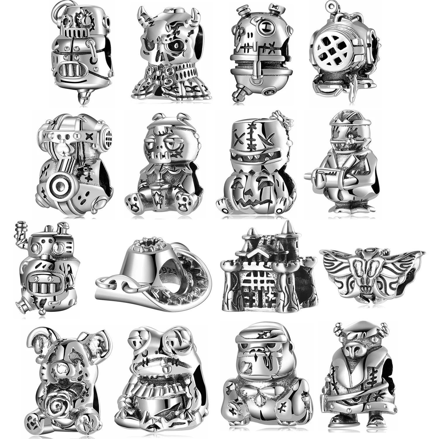 Real 925 Sterling Silver Pendant Gothic Beads Enamel Charm Fit Original Women Bracelet Fashion Beads Jewelry  Making Wholesale