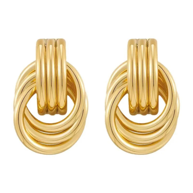 Minimalist Jewelry Gold Plated Geometric Knot Earrings Fashion Multi-layer Twisted Loop Stud Earrings for Women Girls