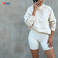 Fitness Gym Workout Short Tracksuit Women High Quality Custom logo 2 Piece Crewneck Sweatshirt and Yoga Shorts Set
