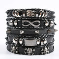 Fashion Men Skull 8 Words Alloy Accessories Five Piece Set Leather Rivet Hip Hop Bracelet for Boy