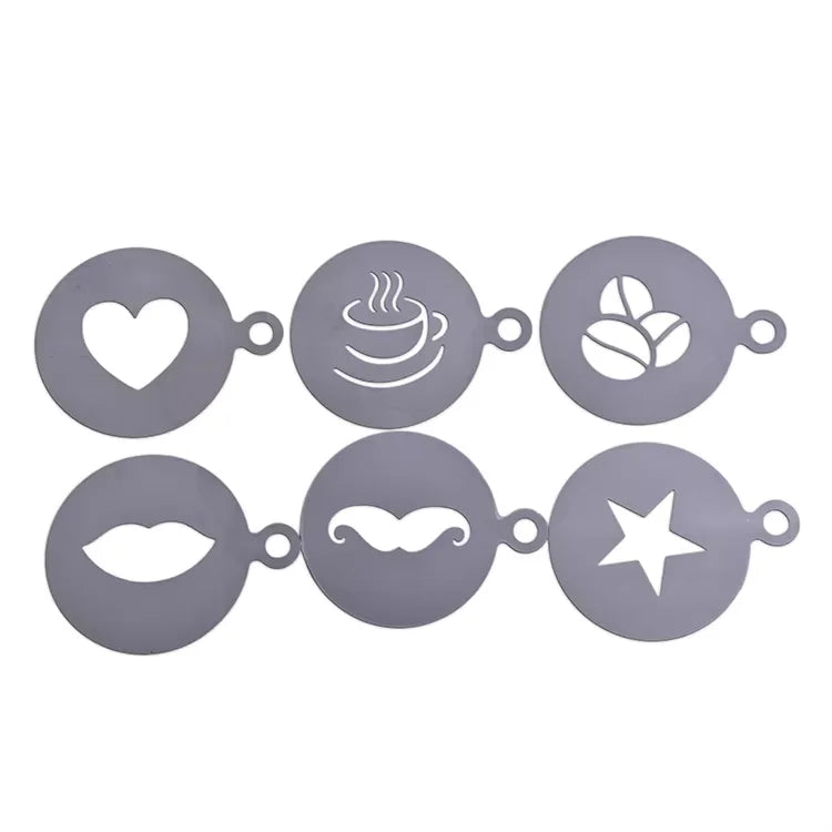6pcs Printing Mold Stainless Steel Foam Latte Art Stencil Coffee Stencil for Decorating