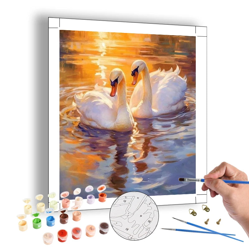 40x50cm DIY Painting by Numbers Kit Custom Hand-Painted White Swan on Canvas Home Art Decor