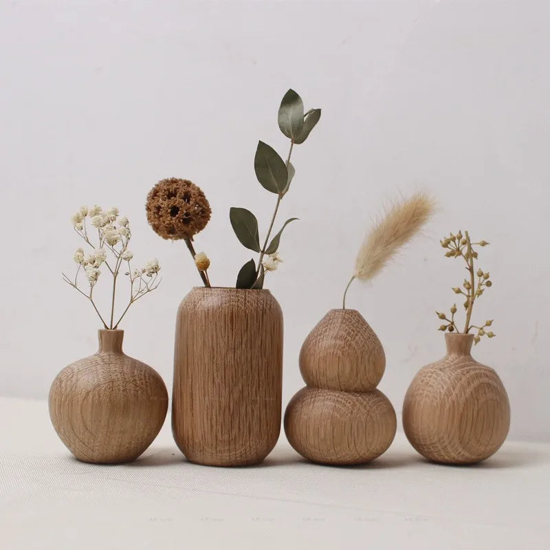 Home Decor Modern Rustic Style Wood Flower Bottle Custom Logo Minimalist Handmade Wood Flower Vase for Living Room