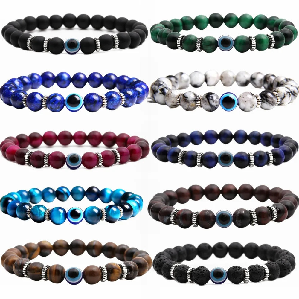 Luxury 6mm Tiger Eye Crystal Lava Beaded Bracelet Healing Natural Stone Christian Religious for Men and Women