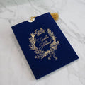 Custom Printed New Design 5X7 Inches Paper Cards Luxury Gold Foil on Navy Blue Burgundy Velvet Vintage Wedding Invitations