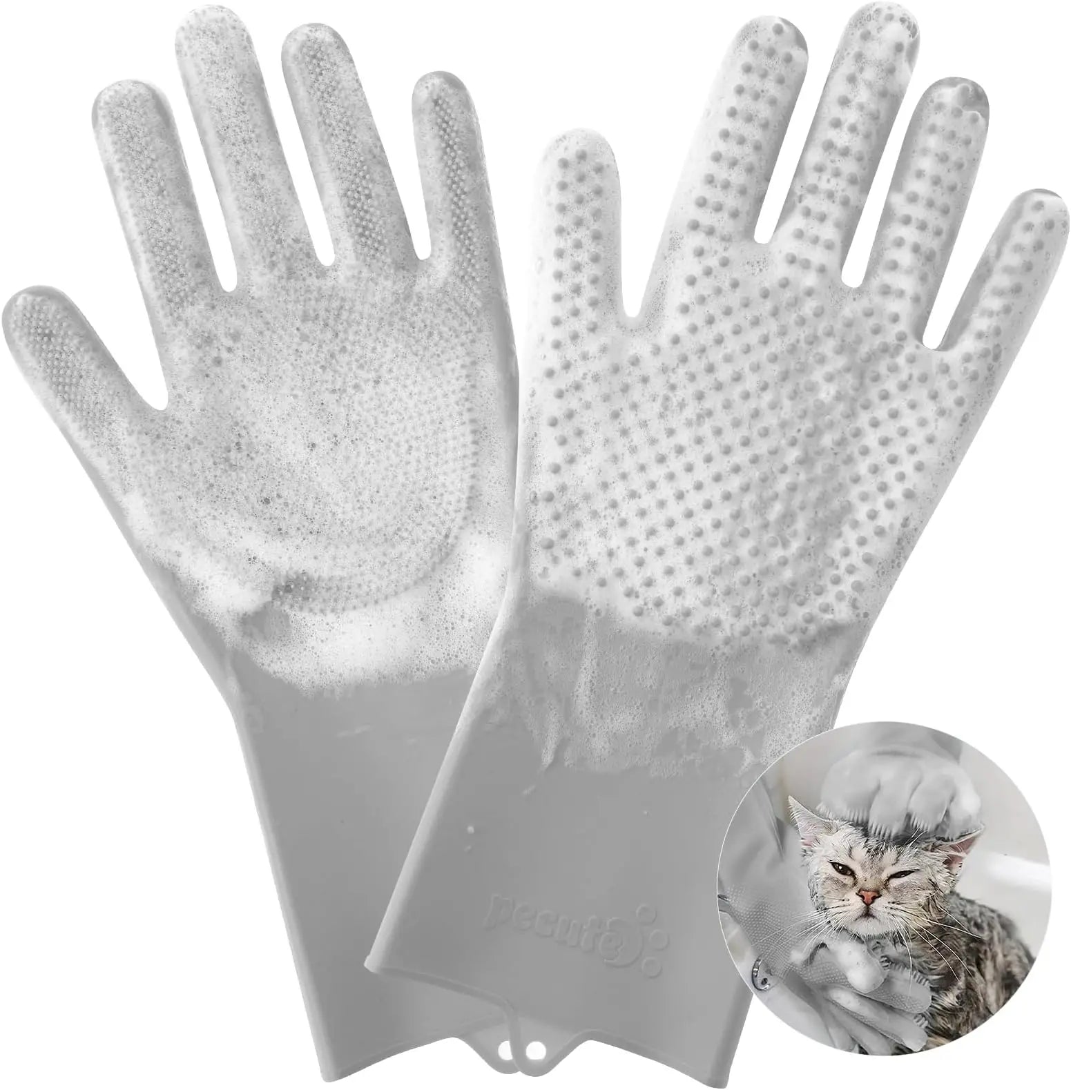 Pet Grooming Gloves 3 Weights 120g 140g 160g Foldable Handle Silicone Dog Cat Bathing Brush Waterproof BPA Free