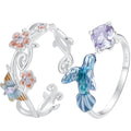 925 Sterling Silver Romantic Cherry Butterfly Open Ring Kingfisher Flower Band Plated White Gold for Women Fine Jewelry BSE540-E
