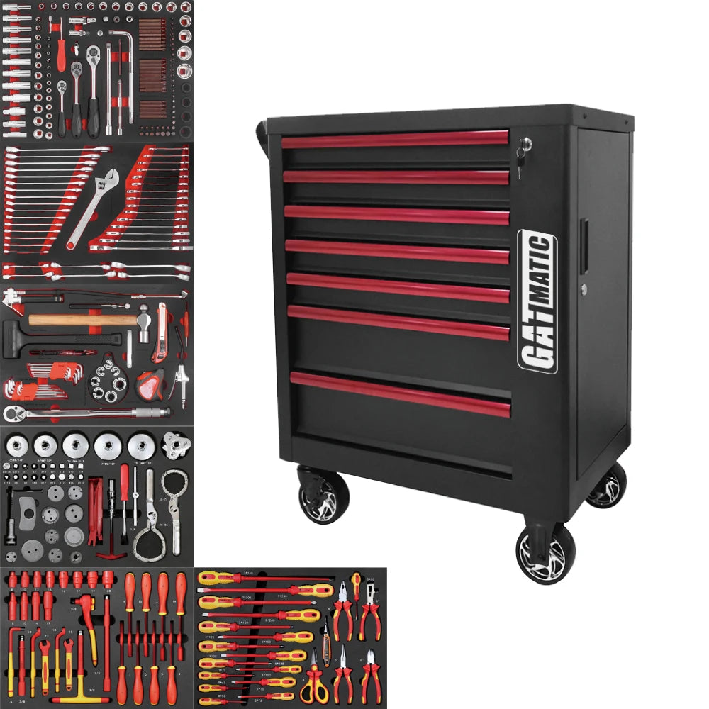 GATmatic Professional Auto Tool Cabinets Set Stainless Steel Chest Roller Insulated Iron Plastic Wood Tool Trolley OEM
