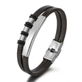 Men's New Fashion Handmade Leather Bracelet Geometric Multilayer Braided Design Stainless Steel Clasp Agate Main Stone Jewelry