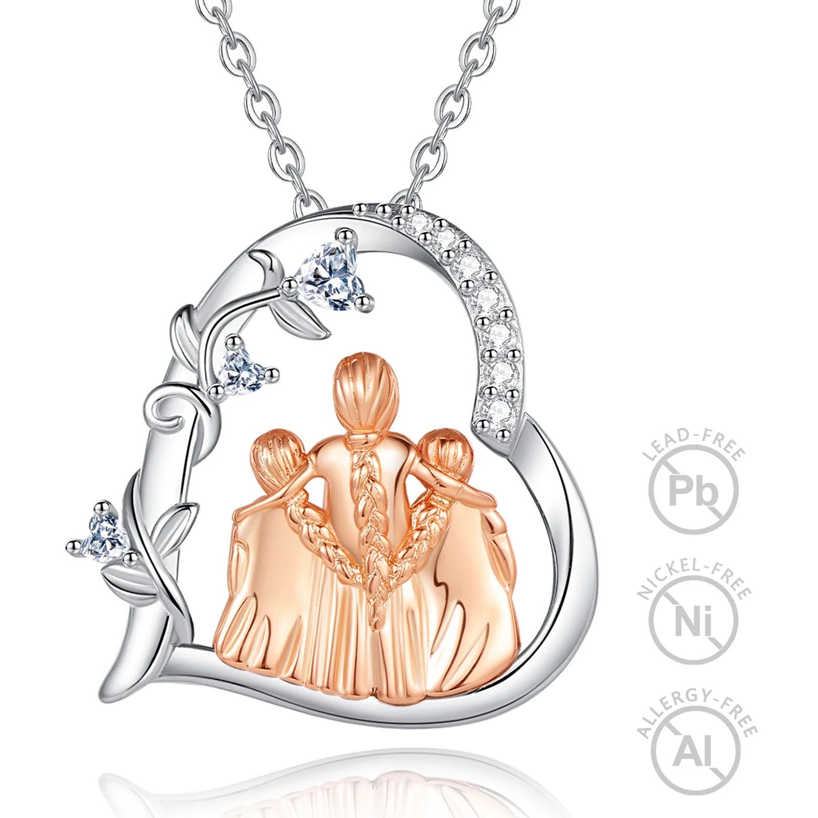 925 Sterling Silver Rose Gold Plated Daughter Mother Heart Shaped Pendant Necklace Trendy Best Mother's Day Wedding Engagement