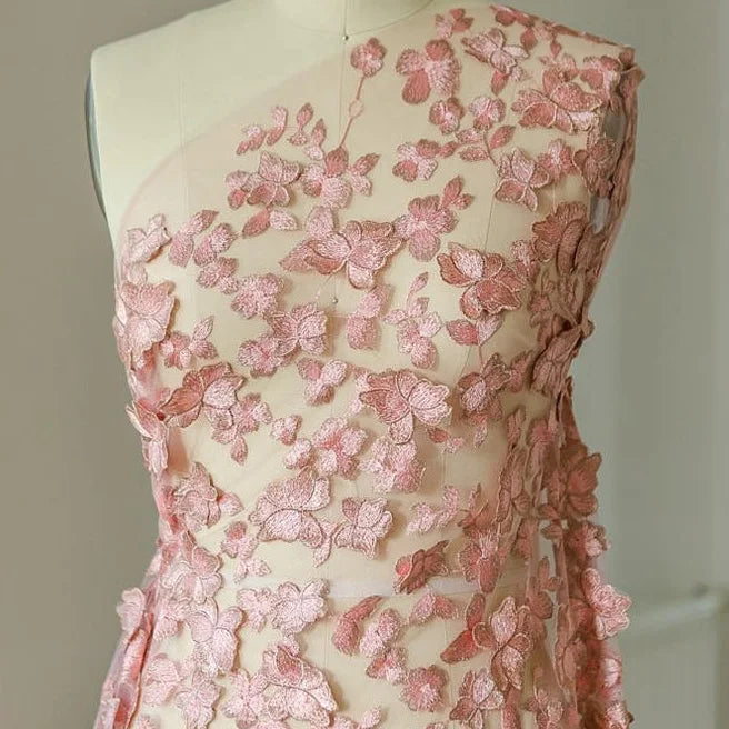 Quality Couture Rose Pink 3d Butterfly Floral Embroidery Net Wedding Dress Lace Fabric