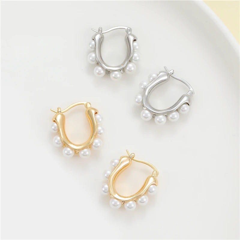 Fashion Jewelry Lovely Trendy Hoop Loop Earring White Pearl Round Shape Design Earrings for Women