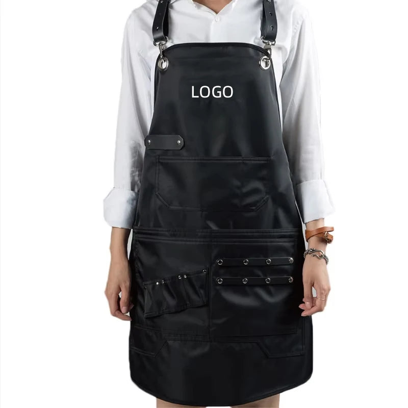 Double Waterproof Oil Apron Pockets for Tools PU Belt BBQ Barber Ironer Work Apron Custom logo