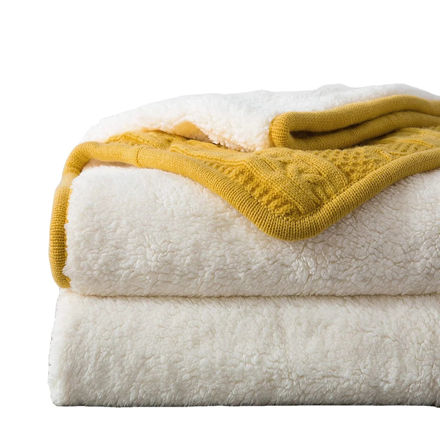 PLHLI Reversible Sherpa Fleece Cable Knitted Throw Blanket for Living Room Vintage Pattern Sofa Throw Blanket
