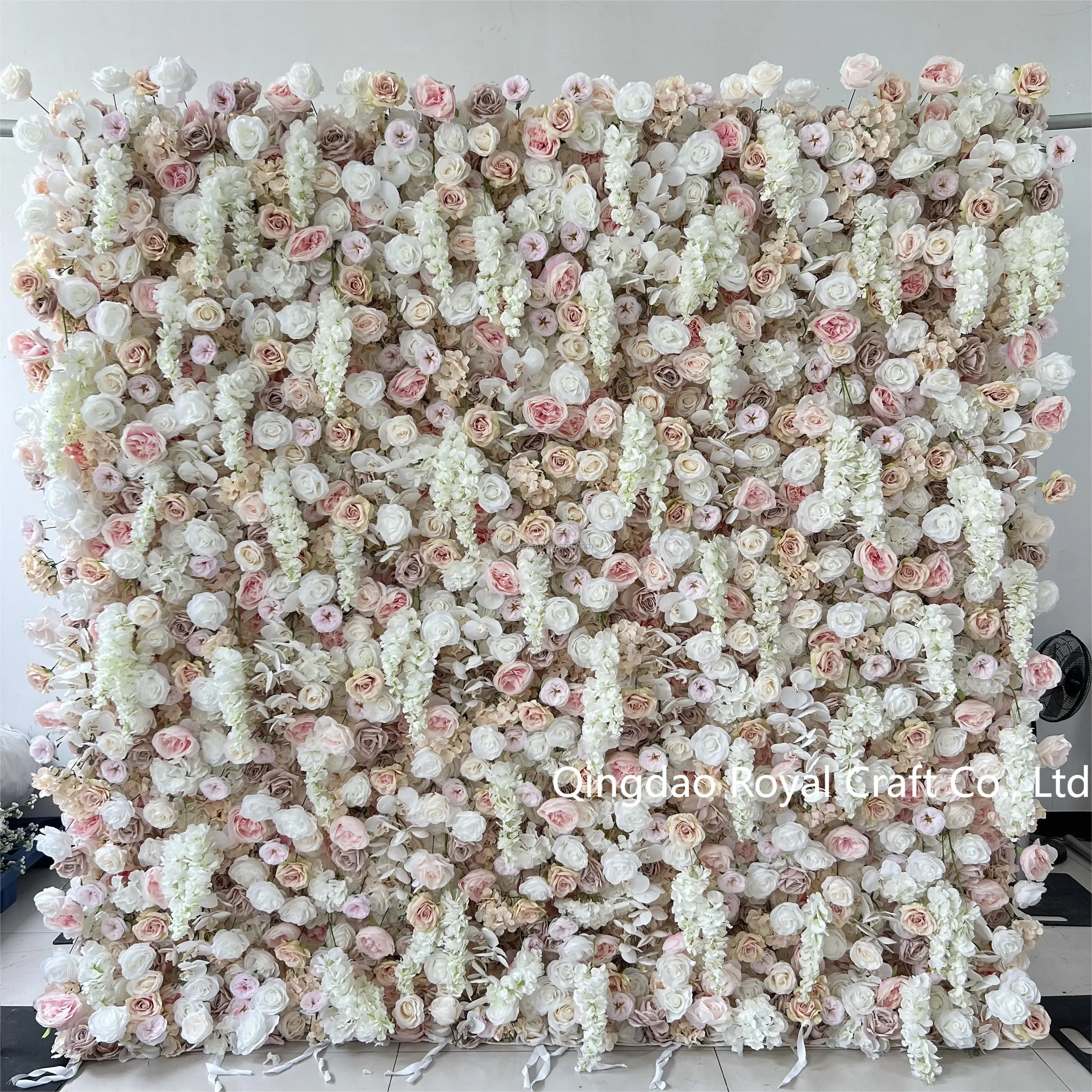 Wedding Decor Coffe Color Flower Wall Cloth 3d Colorful Artificial Silk Rose Flower and Butterfly 3d Flower Wall
