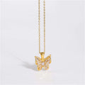 Joolim Jewelry Clear Pink CZ Butterfly Pendant 18K Gold Plated Stainless Steel Tarnish-Free Necklace Fashionable Gift Jewelry