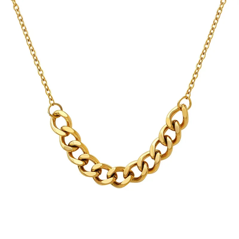 INS Simple Style Thick Chain Necklace Hip-hop Cuban Chain Titanium Steel Plated 18k Gold Necklace Jewelry Party Gift