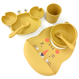 Silicone Baby Feeding Set Toddler Dinning Kit Suction Plate Sippy Cup Spoon and Fork Kit Silicone Bowl Customized Logo