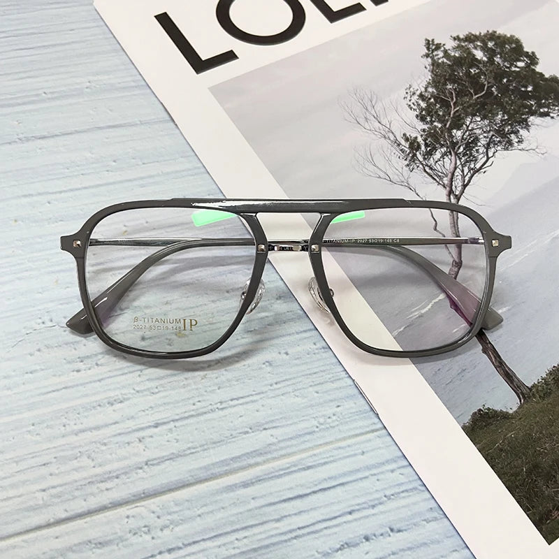 Customizable Ip Plating Double Beam Semi-Titanium Anti-Blue Glasses Monturas De Gafas