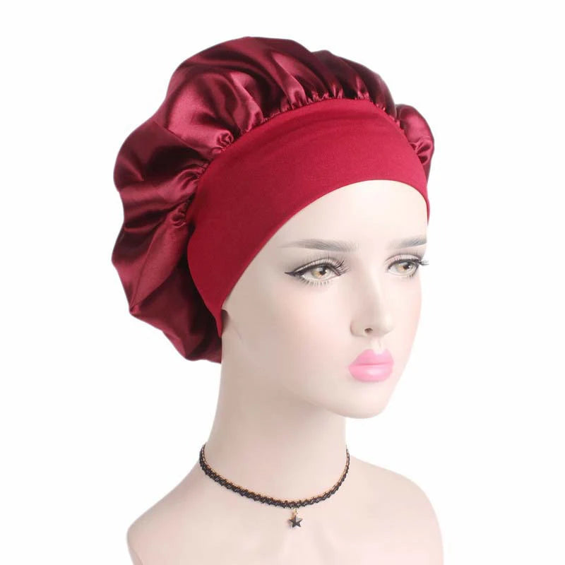 2025 Wholesale Women Wide Elastic Fabric Sleeping Hair Band Silk Satin Sleeping Hair Bonnet Customized Logo Hair Tools