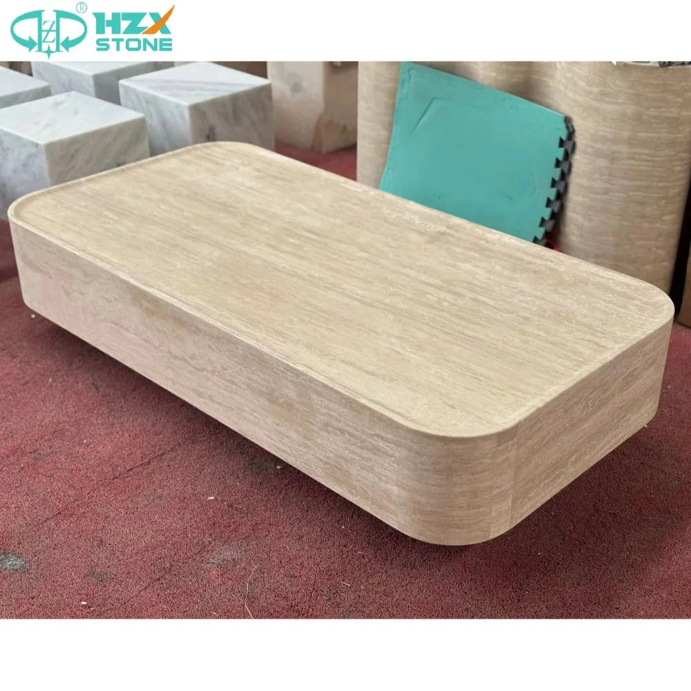HZX Durable Marble Plinth Side Top Stone Travertine Minimalist Design Square Coffee Table for Living Room Home Furniture