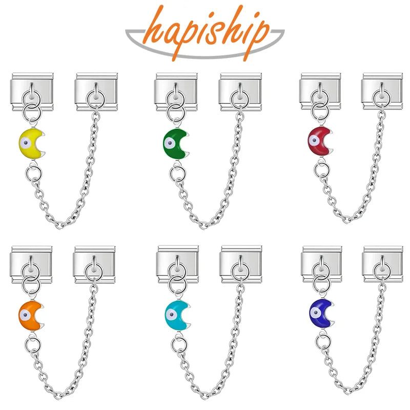 Hapiship New Original Design Glaze Moon Eye Chain Link Italian Charm Fit 9mm Bracelet Stainless Steel Making DIY Jewelry DJ700 MegaBDM