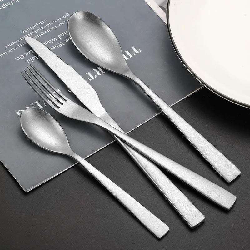 Antique Stainless Steel Silverware Cutlery Set Western Knife Fork Spoon Steak Knife Four Pcs Cutlery Set
