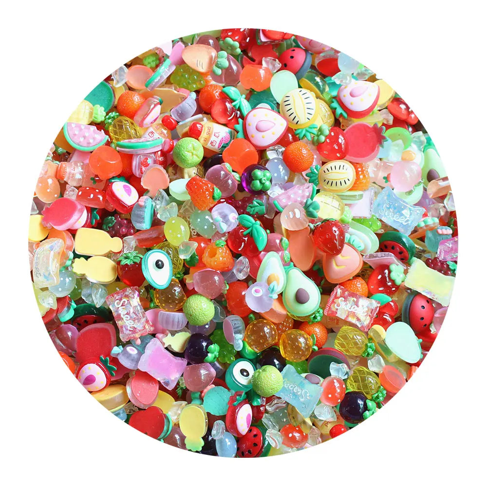 100Pcs Resin Lovely Mixed Artificial Fruits Flatback Cabochon Orange Peach Avocado Scrapbook Kawaii DIY Embellishments Dolls