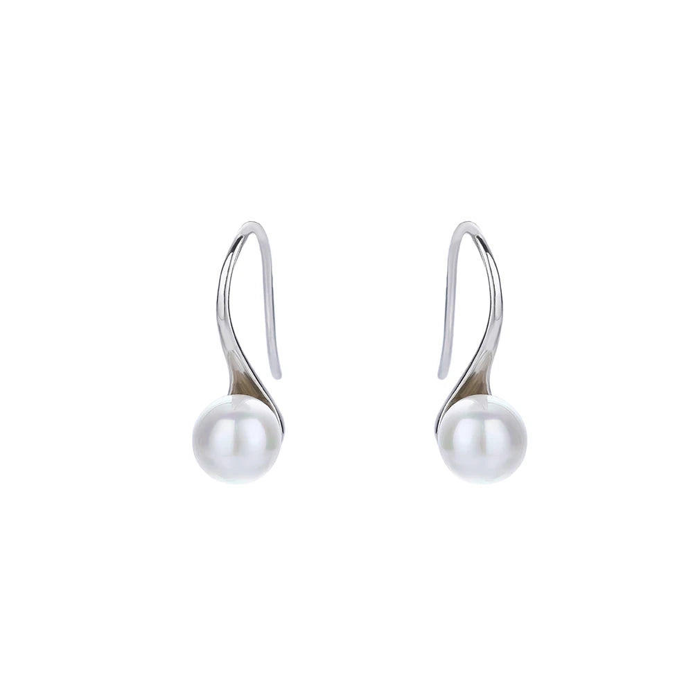 ZHILIAN Women's 925 Sterling Silver Pearl Round Shaped Drop Earrings for Weddings Engagements Anniversaries Party