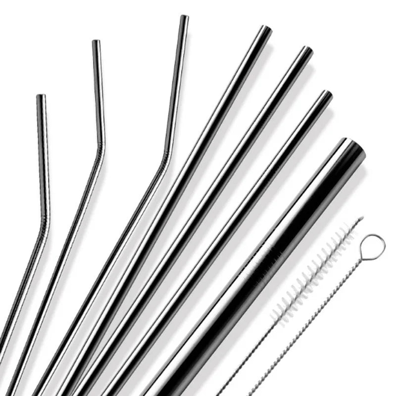 Bar Accessories Eco-Friendly Stainless Steel Drinking Reusable Custom Size Long Straw Pouch Cleaning Brush Printing Logo Travel