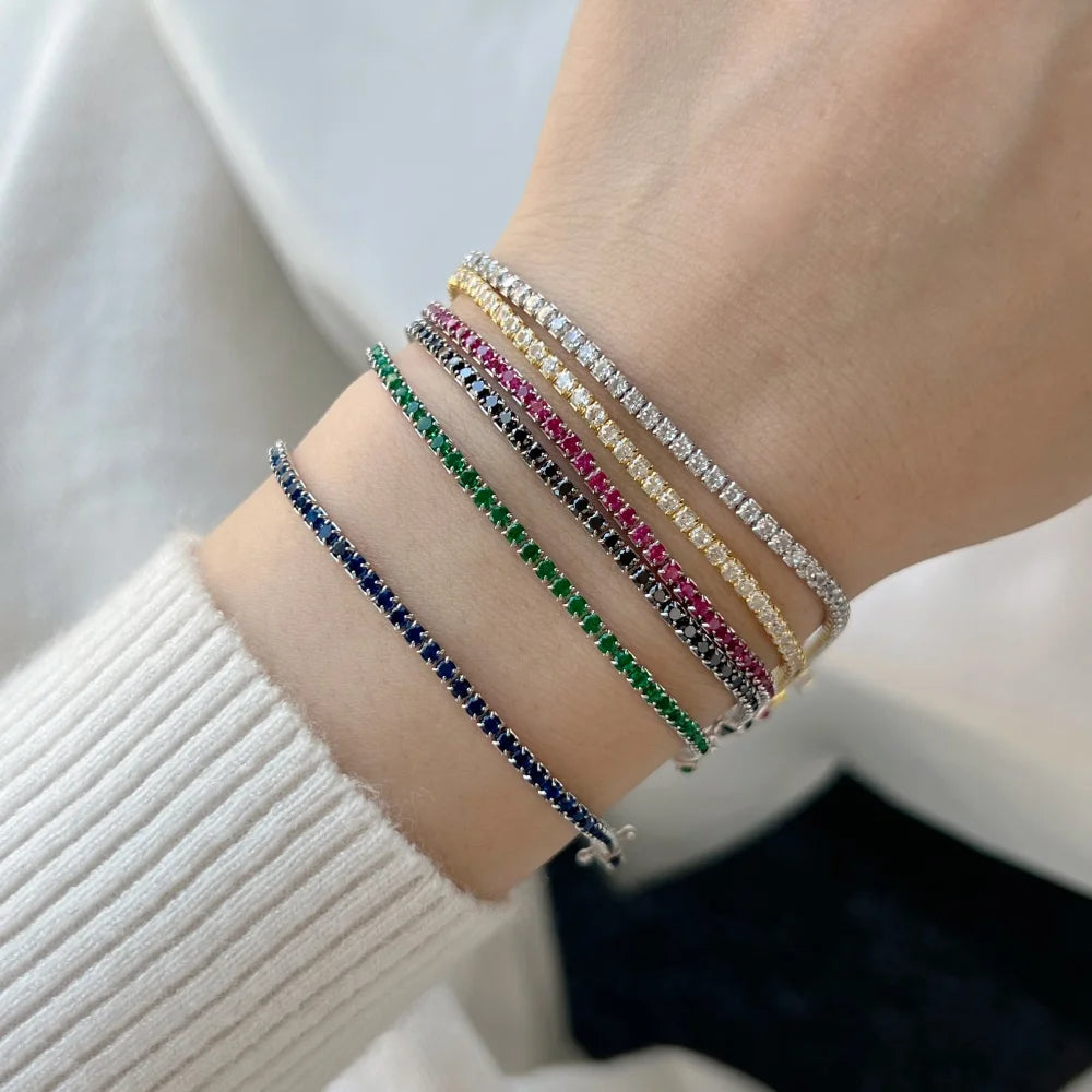 Fine Jewelry 925 Sterling Silver Rhodium Bracelet Plated 2mm Iced Out Diamond 5A Zirconia Tennis Bracelet Bangles for Women