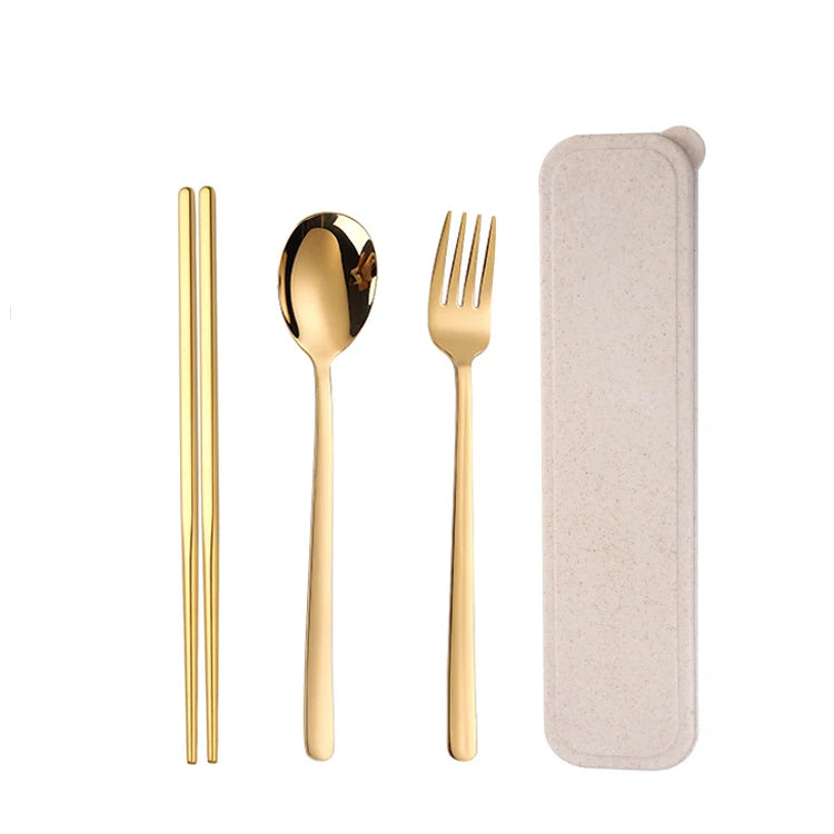 Stainless Steel Korean Spoon Fork Chopsticks Cubiertos Outdoor Portable Cutlery Set in a Case