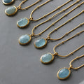 Fashion Jewelry 316L Stainless Steel Chain Semi-Precious Stone Aquamarine Stone Pendant Choker Necklace for Women