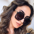 Hot Sale Vintage Brand Designer Sunglasses for Women Red Coffee Frame PC Gradient UV400 Acrylic Oversized Square Fashion