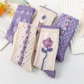 Purple Preppy Lace Stereoscopic Mid-Tube Stockings for Women Cotton Crew Length Breathable & Anti-Slip for Autumn