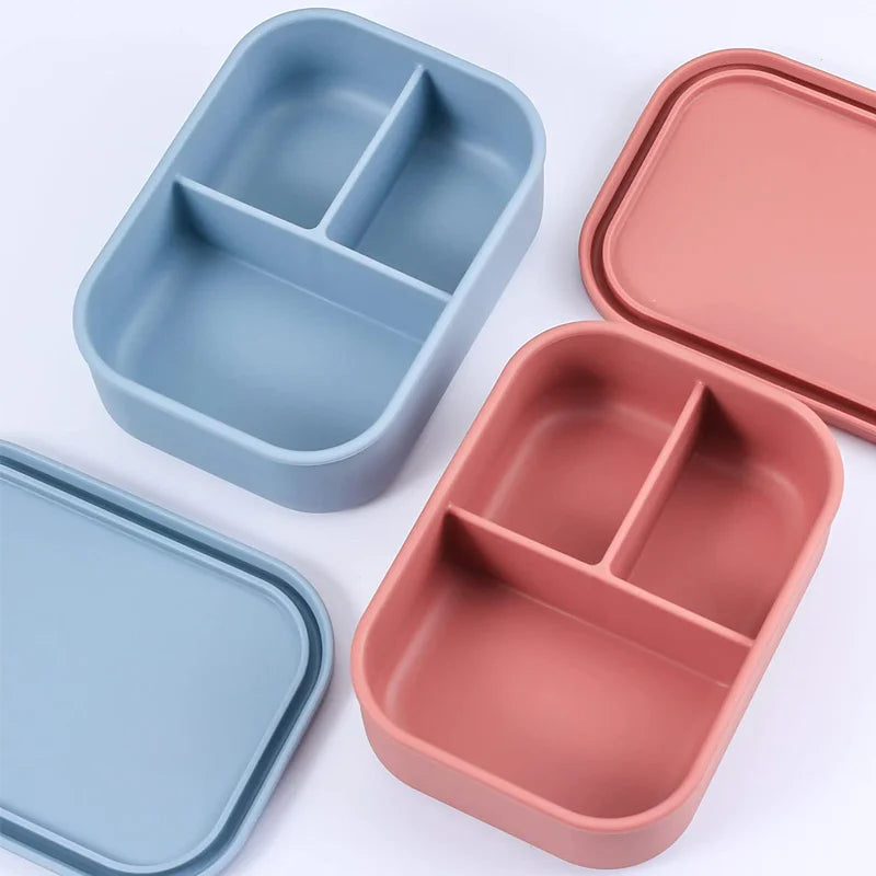 High Quality 3 Compartment Microwave Safe Food Storage Container Silicone Bento Box Silicone Lunch Box for Children Kids Adults