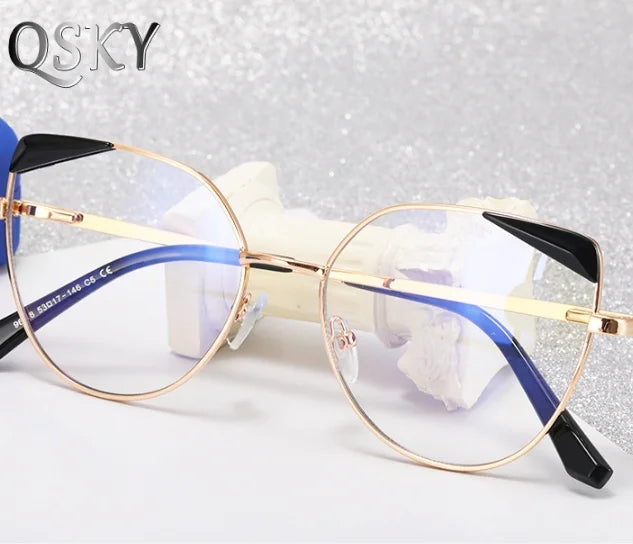 2025 Jiuling Eyewear Fashion Anti Blue Ray Computer Optical Eyeglasses Women Oversized Cat Eye Metal Frame Custom logo Glasses