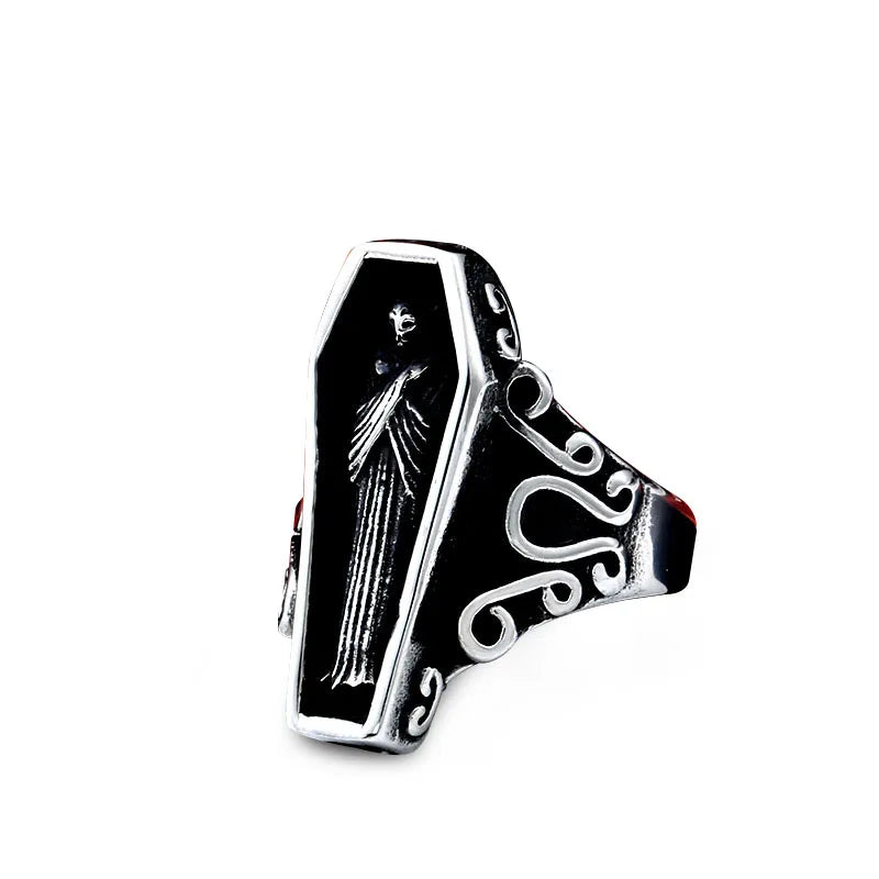 SS8-605R Steel Soldier Undertaker Skull Gothic Antique Vampire Men's Ring Stainless Steel with Purple Colour Movie Jewelry