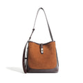 OEM Customized 2025 Latest Luxury White Fur Decorated Brown Suede Leather Handbag with Zipper Closure Cowhide Genuine Suede Bag