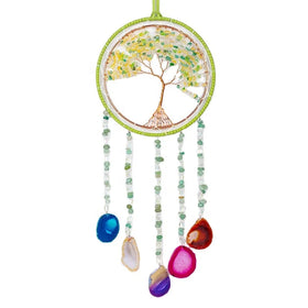 Wholesale Natural Agate Slice Crystal Chip Handmade Tree of Life Craft Crystal Dreamcatcher Pendant