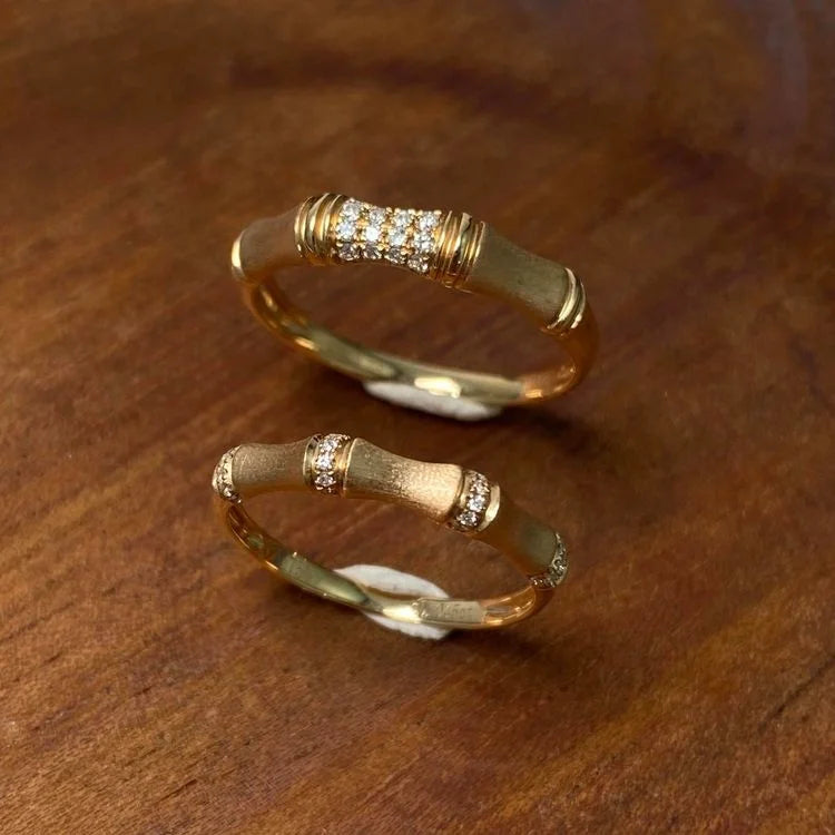 Ruyi 18K Solid Rose Yellow Gold Wedding Band Ring Set Lab Diamond Couple Jewelry for Female Male for Engagement and Gift