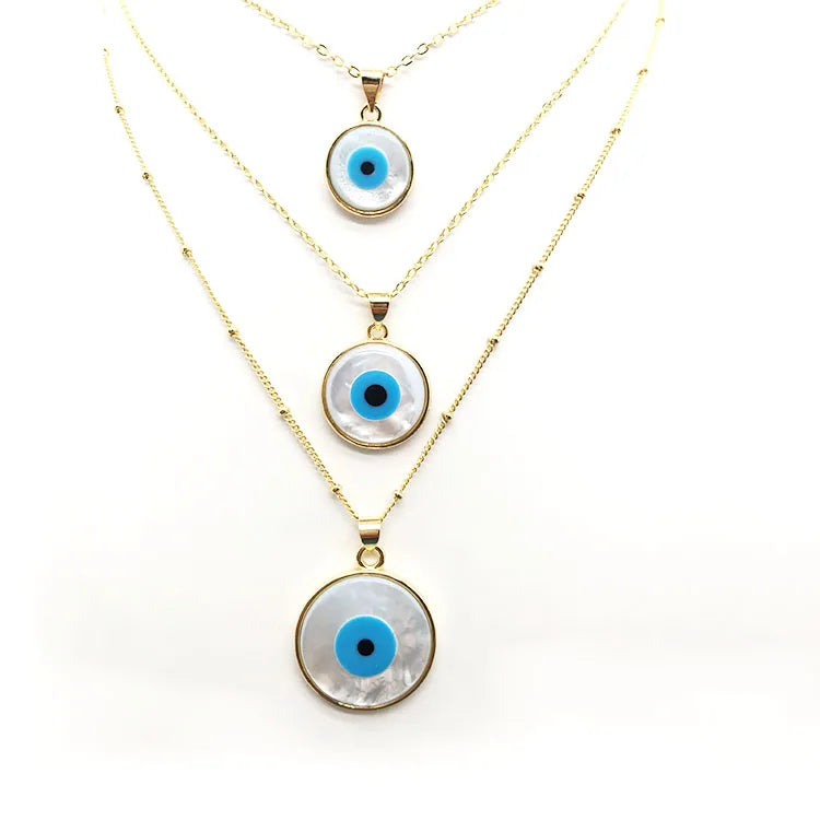 NP1025 Dainty 18k Gold Plated MOP Mother of Pearl Turquoise Inlaid Evil Eyes Pendant Chain Necklace for Women Mother's Day Gift