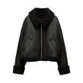 ZATRHMBM 2023 Women Fashion Warm Reversible Motorcycle Jackets Coat Vintage Long Sleeve Side Pockets Female Outerwear Chic Tops
