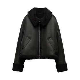ZATRHMBM 2023 Women Fashion Warm Reversible Motorcycle Jackets Coat Vintage Long Sleeve Side Pockets Female Outerwear Chic Tops