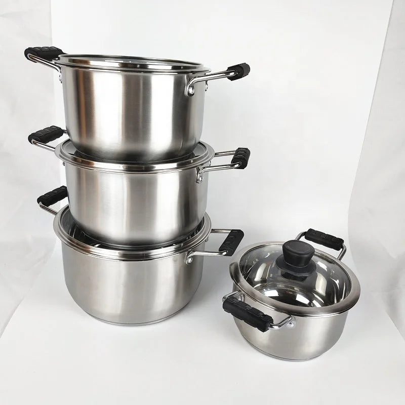Kitchenware Stainless Stockpot with Lid Double Handle Metal Soup Pot